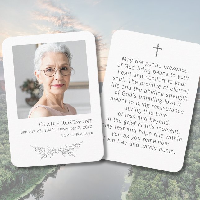 Elegant Floral Photo Funeral Prayer Card Visitenkarte (Elegant Floral Photo Funeral Prayer Card
)