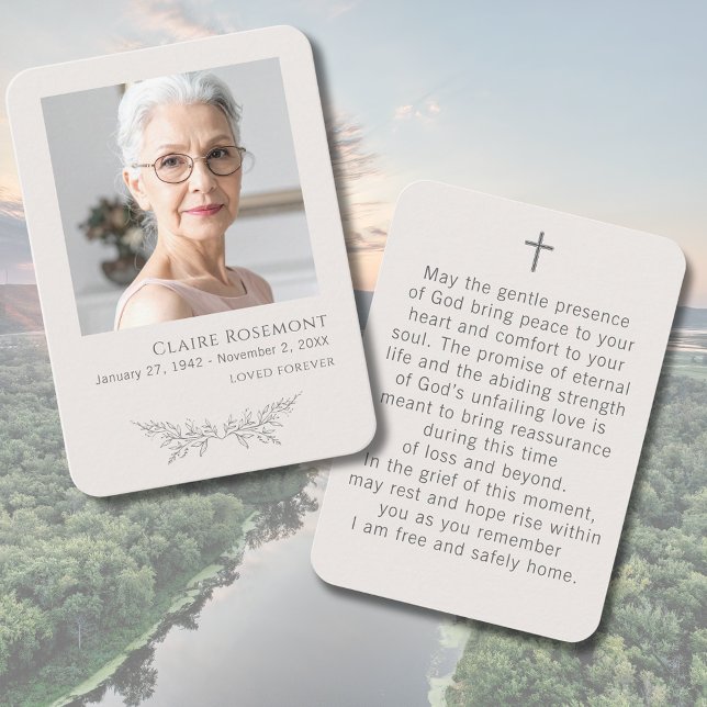 Elegant Floral Photo Funeral Prayer Card Visitenkarte (Elegant Floral Photo Funeral Prayer Card
)