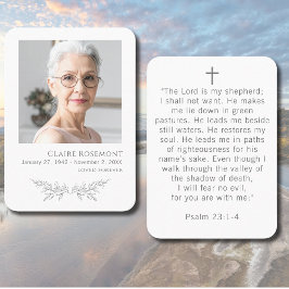 Elegant Floral Photo Funeral Psalm 23 Prayer Card Visitenkarte
