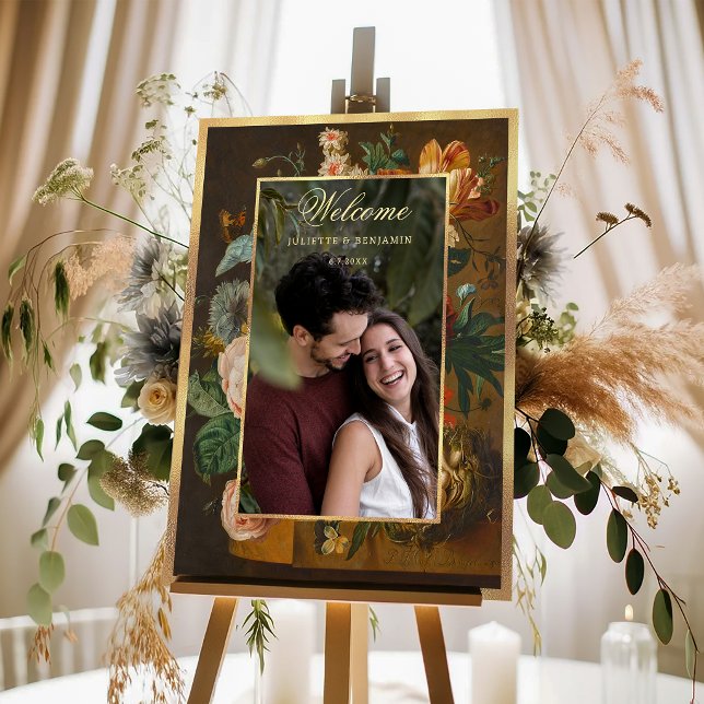 Elegant Floral Photo Wedding Welcome Acrylschild (Von Creator hochgeladen)