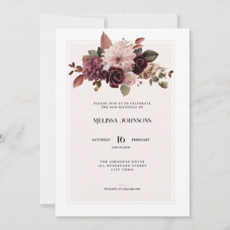 Elegant Floral Pink 60th Birthday Invitation Einladung
