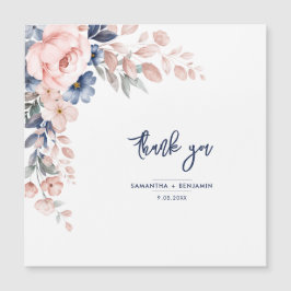 Elegant Floral Pink Blue Wedding Script Vielen Dan Magnetkarte