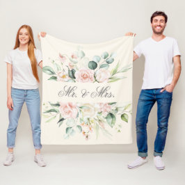 Elegant Floral Pink Blush Wasserfarbe Mr. & Mrs. Fleecedecke