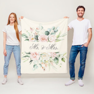 Elegant Floral Pink Blush Wasserfarbe Mr. & Mrs. Fleecedecke