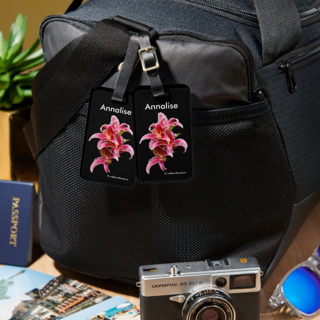 Elegant Floral Pink Oriental Lilies Gepäckanhänger (Vorderseite & Rückseite)