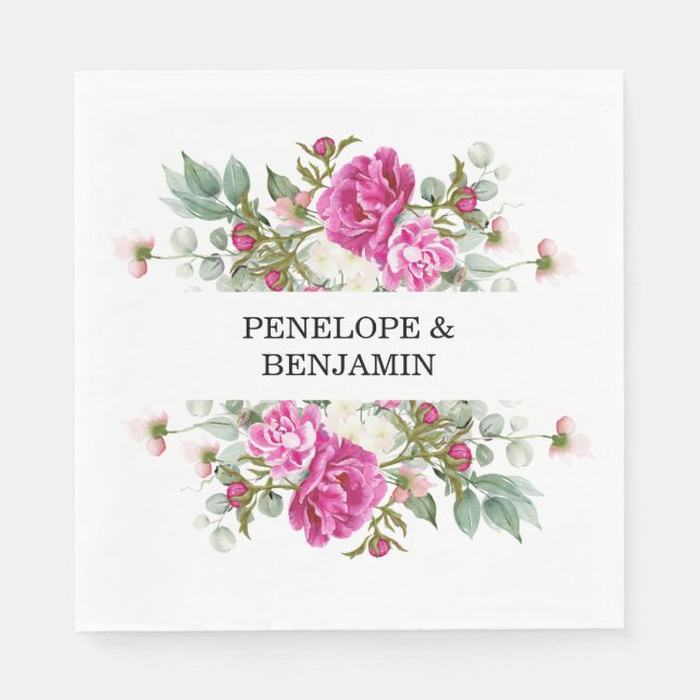 Elegant Floral Pink Peony Monogram Wedding Serviette (Vorderseite)