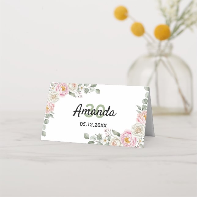 Elegant Floral Place Card and Table Number Tent Platzkarte (Rückseite)