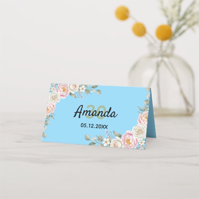 Elegant Floral Place Card and Table Number Tent Platzkarte (Rückseite)