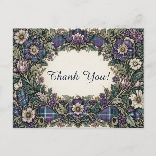 Elegant Floral Plaid Thank You Postkarte (Vorderseite)