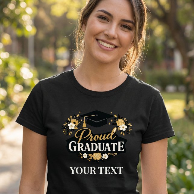 Elegant Floral Proud Graduate Custom Text Women’s T-Shirt (Von Creator hochgeladen)