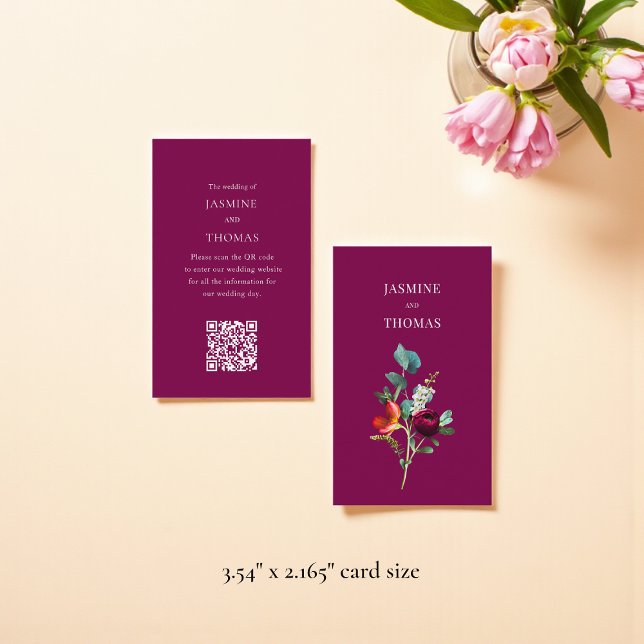 Elegant Floral QR Code Wedding Website Card Visitenkarte (Von Creator hochgeladen)