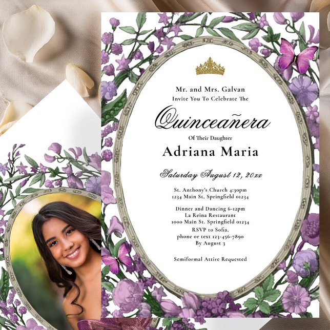 Elegant Floral Quinceanera Invitation Pink Flowers Einladung (Von Creator hochgeladen)