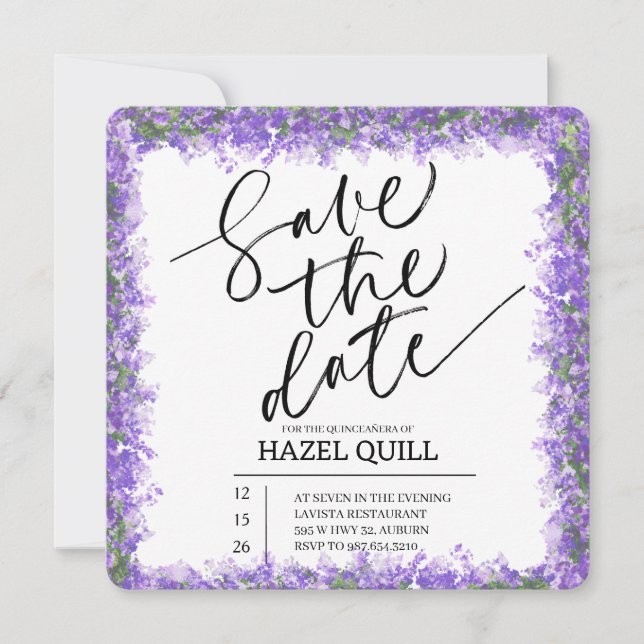 Elegant Floral Quinceañera Save the Date (Vorderseite)