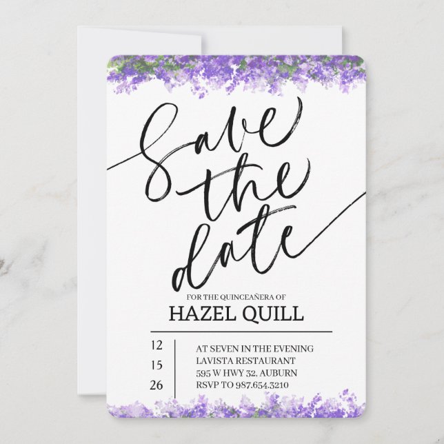 Elegant Floral Quinceañera Save the Date Einladung (Vorderseite)