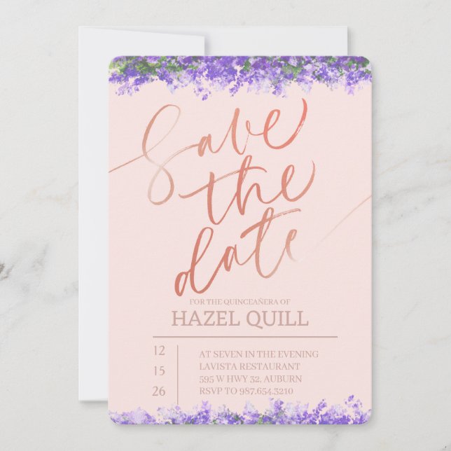Elegant Floral Quinceañera Save the Date Einladung (Vorderseite)