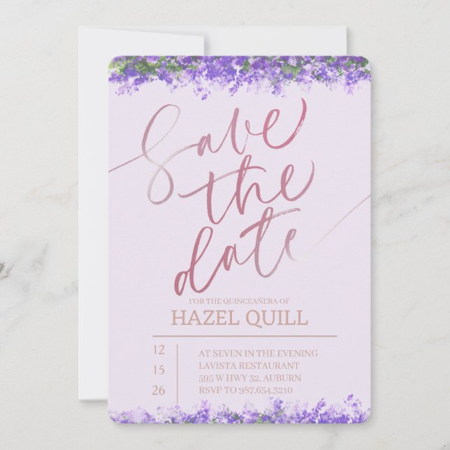 Elegant Floral Quinceañera Save the Date Einladung (Vorderseite)