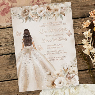 Elegant Floral Quinceañera Watercolor Ballgown Folieneinladung
