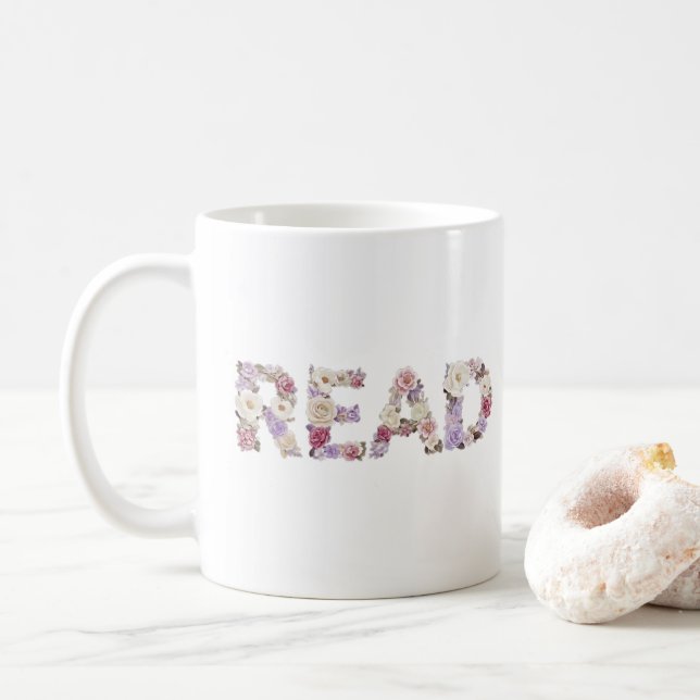 Elegant Floral READ Typography - Pastel Botanical  Kaffeetasse (Mit Donut)