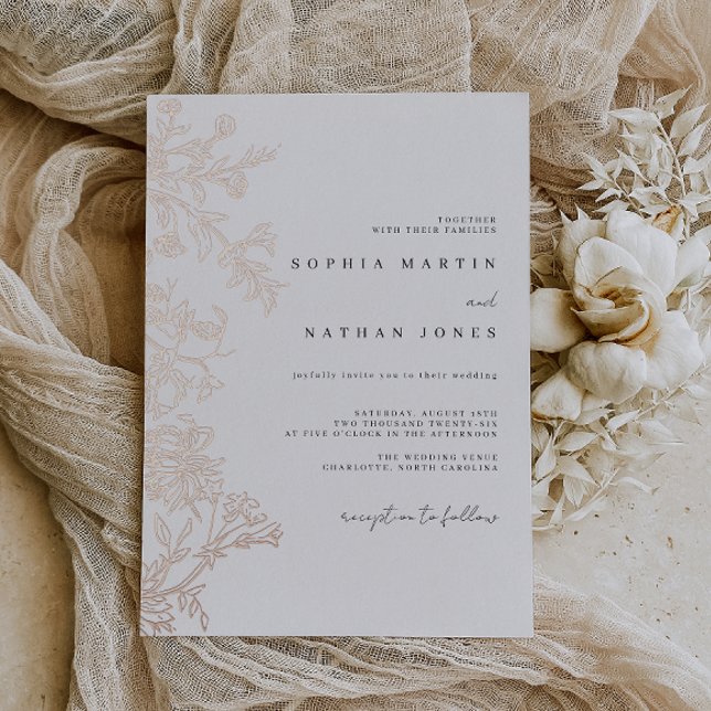 Elegant Floral Real Rose Gold Foil Wedding  Folieneinladung (Von Creator hochgeladen)