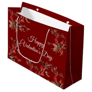 Elegant Floral Red Happy Valentine’s Day Große Geschenktüte