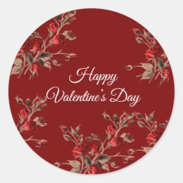 Elegant Floral Red Happy Valentine’s Day Runder Aufkleber