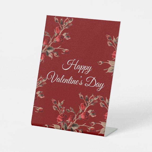 Elegant Floral Red Happy Valentine’s Day  Sockelschild (Vorderseite)