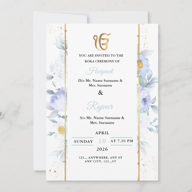 Elegant Floral Rokha Ceremony Invitation Einladung (Vorderseite)
