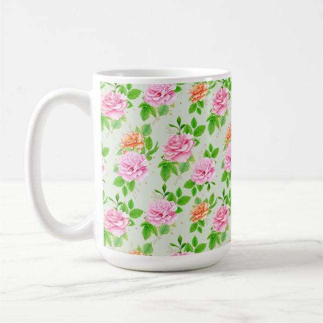 Elegant Floral Roses Green Leaves Pattern-23675 Kaffeetasse (Links)