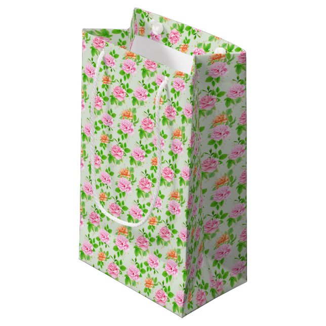 Elegant Floral Roses Green Leaves Pattern-23675 Kleine Geschenktüte (Vorderseite Schrägansicht)