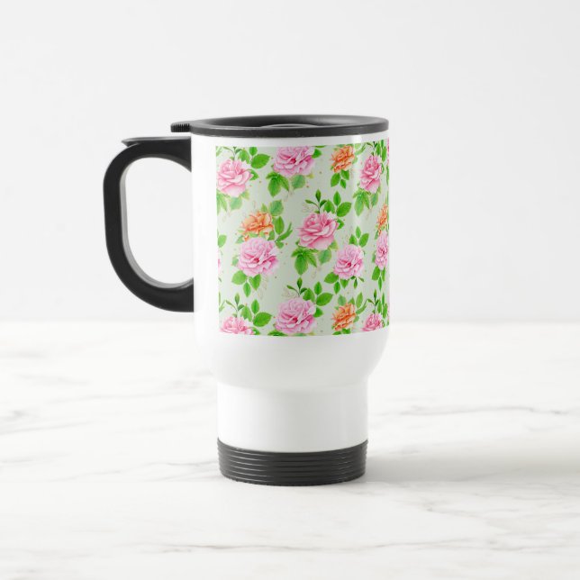 Elegant Floral Roses Green Leaves Pattern-23675 Reisebecher (Links)