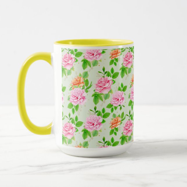 Elegant Floral Roses Green Leaves Pattern-23675 Tasse (Links)