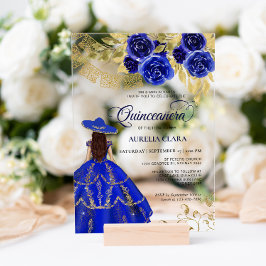 Elegant Floral Royal Blue Mexican Quinceañera Acryleinladungen