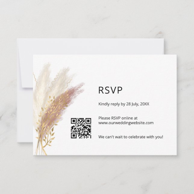 Elegant Floral RSVP with QR Code Dusty Pink Pampas (Vorderseite)
