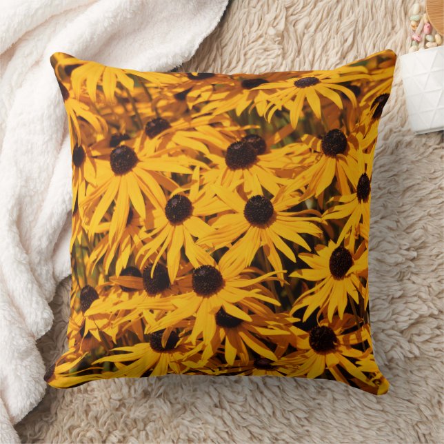 Elegant Floral Rudbeckia Schwarz-Mit Augen Susans Kissen (Decke)