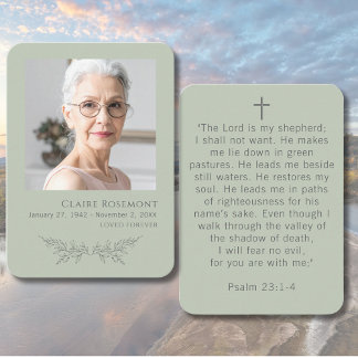 Elegant Floral Sage Green Psalm 23 Prayer Card Visitenkarte