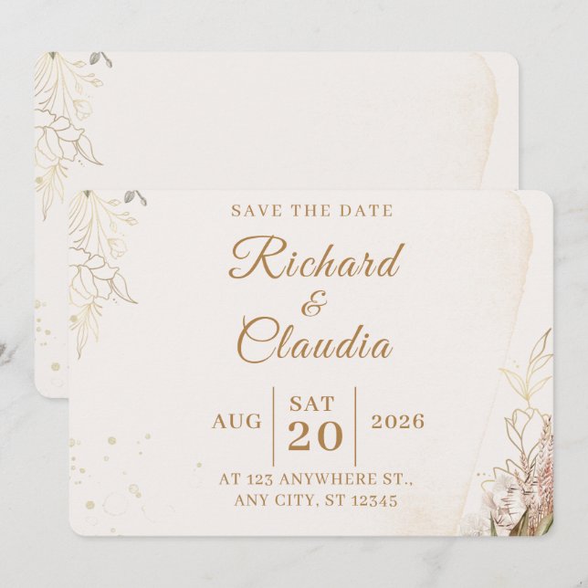 Elegant Floral Save the Date Card (Vorne/Hinten)