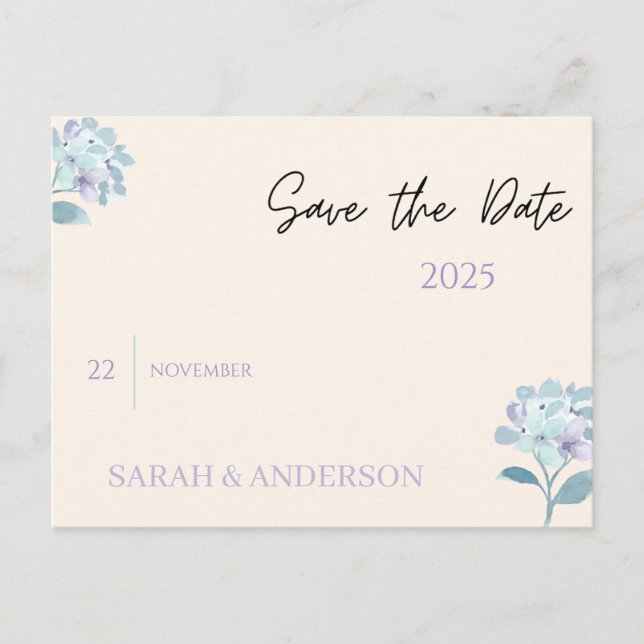Elegant Floral Save the Date Card Ankündigungspostkarte (Vorderseite)