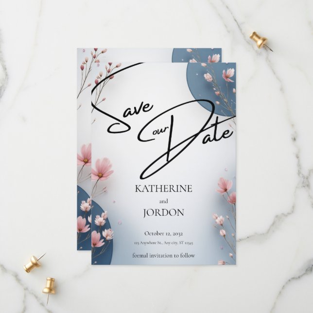 Elegant Floral Save the Date Wedding Card  (Vorderseite/Rückseite Beispiel)