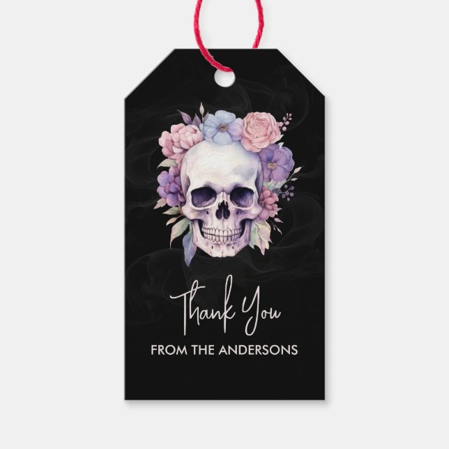 Elegant floral Skull Gothic Danke Custom Geschenkanhänger (Vorderseite)