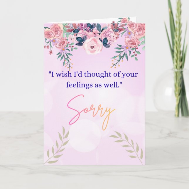 Elegant Floral Sorry Greeting Card with Heartfelt  Karte (Vorderseite)