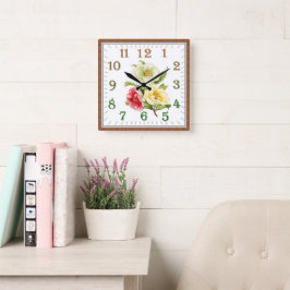 Elegant Floral Square Acrylic Wall Clock Quadratische Wanduhr