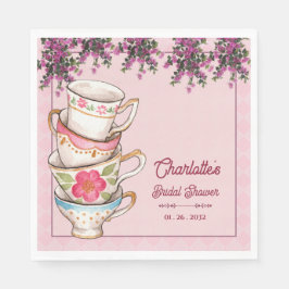 Elegant Floral Stacked Teacups Bridal Shower Party Serviette