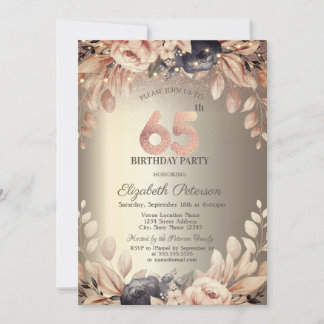 Elegant floral,String Lights 65. Geburtstag Einladung