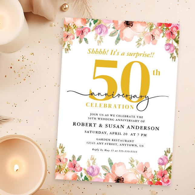Elegant Floral Surprise 50th Wedding Anniversary Einladung (Von Creator hochgeladen)