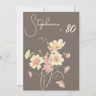Elegant Floral Taupe Blush 80th Birthday Invitatio Einladung