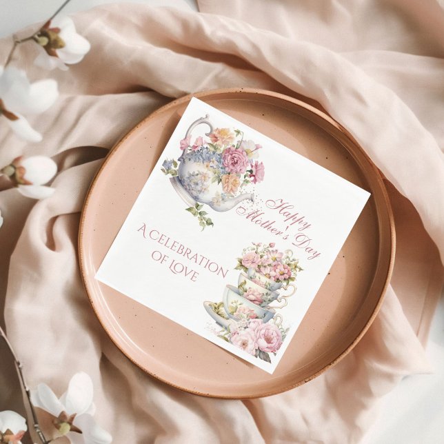 Elegant Floral Tea Party Happy Mother's Day Serviette (Elegant Floral Tea Party Happy Mother's Day Napkin)