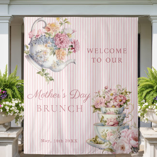 Elegant Floral Tea party Mother's Day Backdrop Wandteppich