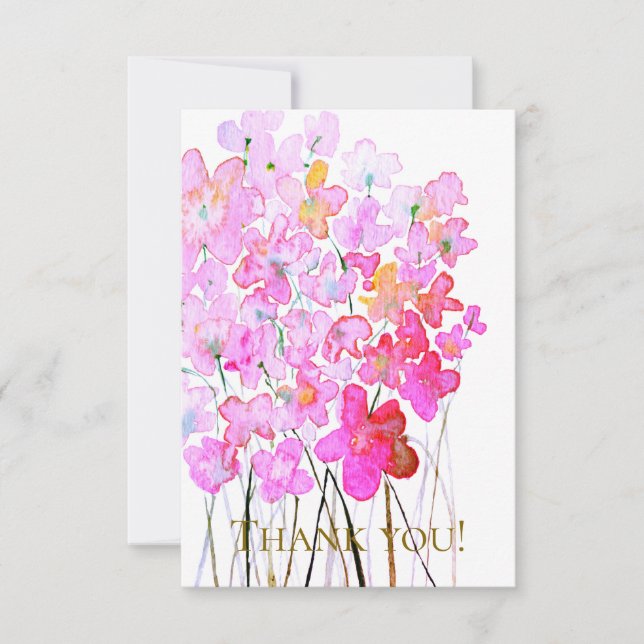 Elegant floral thank you card, pink & purple  dankeskarte (Vorderseite)