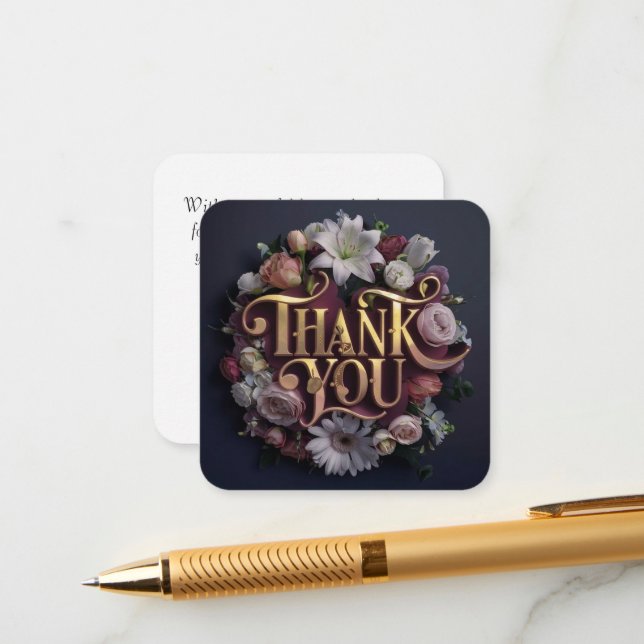 Elegant Floral “Thank You” Gold Lettering Design Begleitkarte (Vorderseite/Rückseite Beispiel)