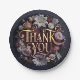 Elegant Floral “Thank You” Gold Lettering Design Pappteller